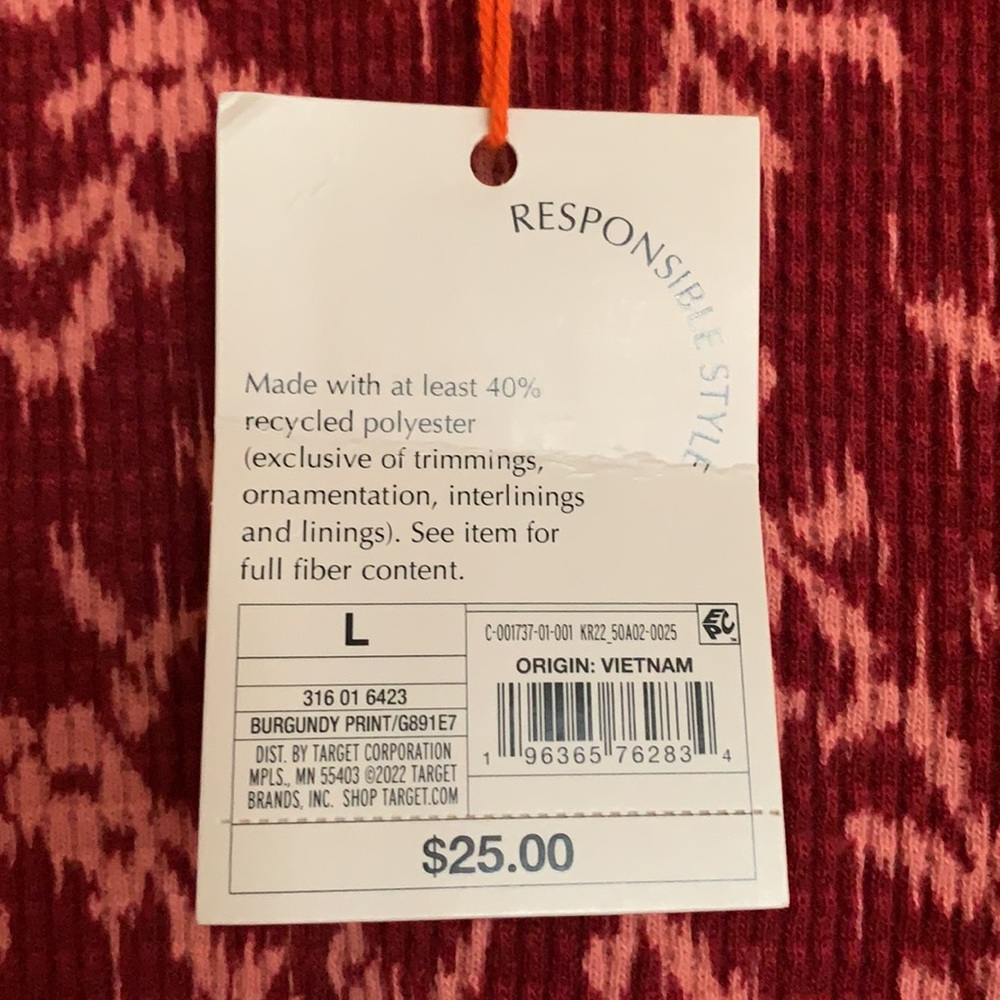 Knox Rose long-sleeve waffle knit shirt.  Size L.  Burgundy and pink.  NWT - Picture 4 of 5